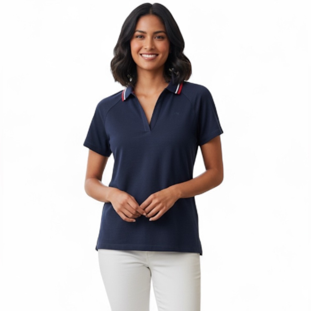 Calvin Klein Women’s Navy Polo with Red / White Trim Sz L